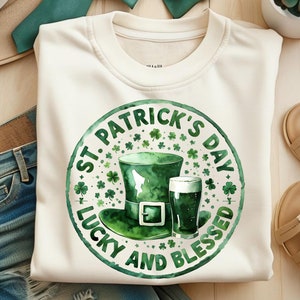 St. Patricks Day Leprechaun Hat PNG Design | Lucky & Blessed Digital Download T-Shirt Graphic