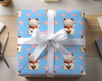 Maneki Neko Cat Wrapping Paper, Lucky Gift Decoration