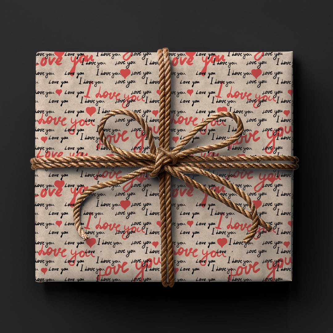 Love You Script Hearts Wrapping Paper - Etsy