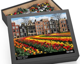 Rompecabezas de los campos de tulipanes de Ámsterdam: Jardín vibrante (120/252/500 piezas)