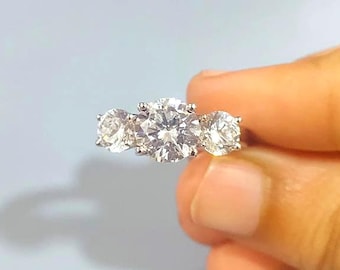 Three Stone 2.75Ct Round Diamond Engagement Ring: White Gold Finish 925 Sterling Silver