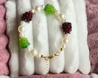 Handmade Grape & Pearl Bracelet