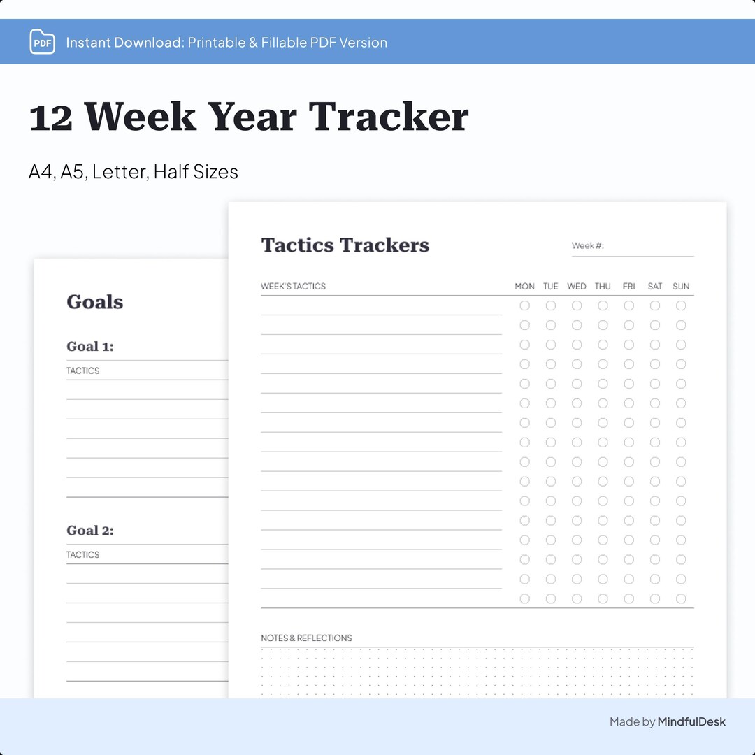 12 Week Year Planner Printable & Fillable Template Weekly Goal Digital ...