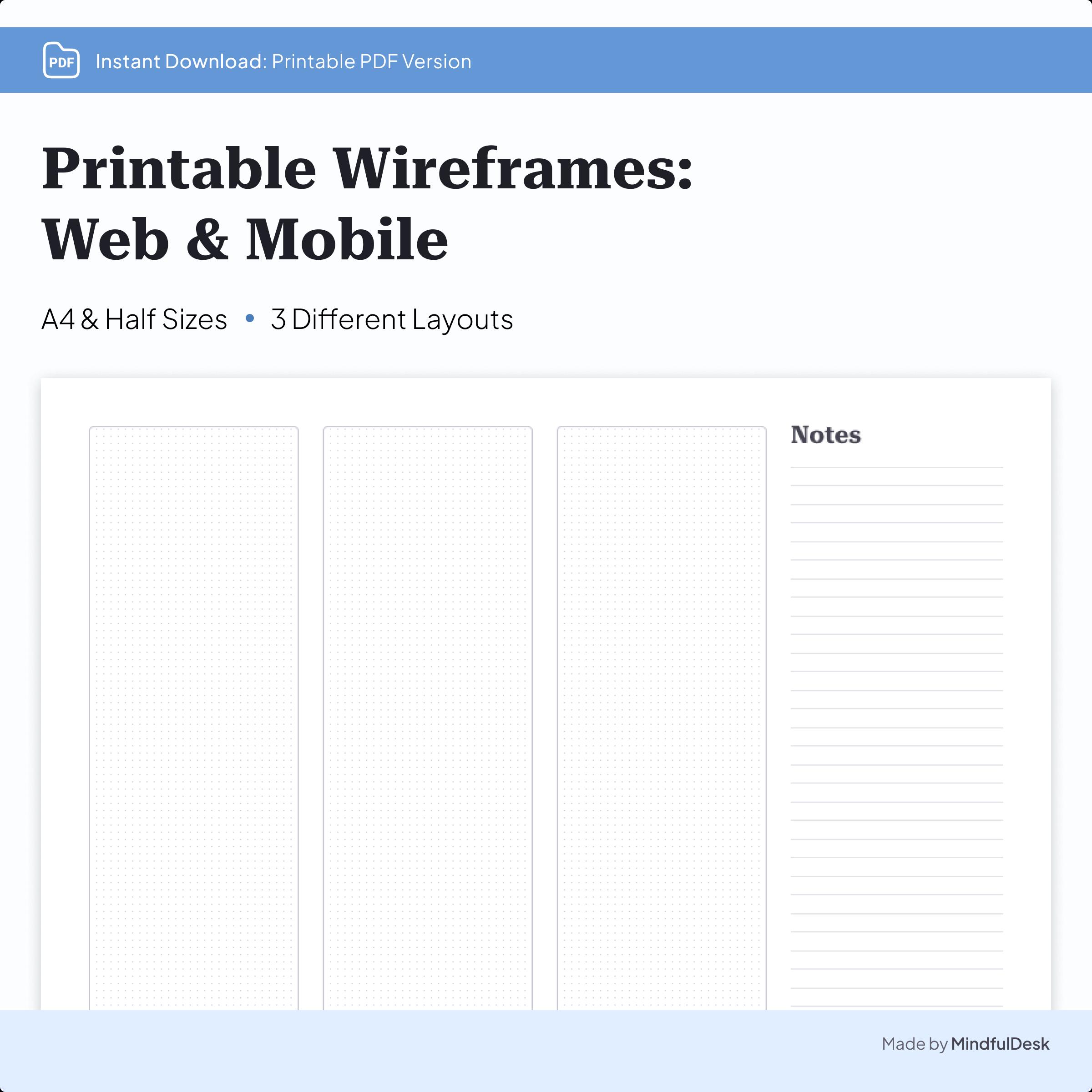 Web and Mobile Printable UX Wireframes | Dot Grid | Hand-Drawn | Desktop and Mobile Devices | Paper Prototyping | A4 & Letter Sizes | PDF