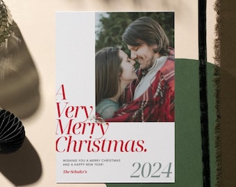 クリスマス カード、ホリデー カード テンプレート、赤と白のモダンなクリスマス カード、とても楽しいクリスマス カードのデジタル ダウンロード、Canva テンプレート