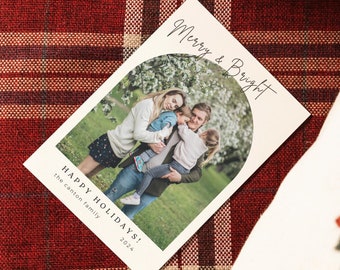 クリスマス カード、ホリデー カード テンプレート、アーチ フォト モダン クリスマス カード、シンプルで編集可能なクリスマス カード、デジタル ダウンロード、Canva テンプレート