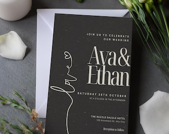 ミニマルな結婚式招待状 モダンな結婚式テンプレート 結婚式招待状用のシンプルで編集可能なテンプレート すぐにダウンロード