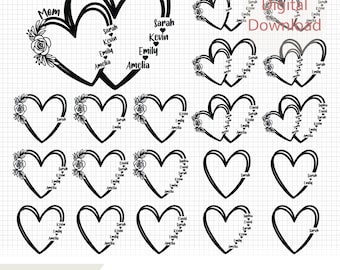 Corazón con nombre de niño, abuela y mamá, corazón personalizado Svg PNG, Día de la Madre Png, abuela y mamá, nombre de niño, mamá, corazón Svg, mamá floral Png, vida de mamá Svg