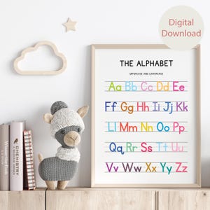 Regenbogen Alphabet Poster, Homeschool Lernposter, Montessori Klassenzimmer Dekor, Handschrift Chart Print, pädagogisch wertvolle Wandkunst zum ausdrucken