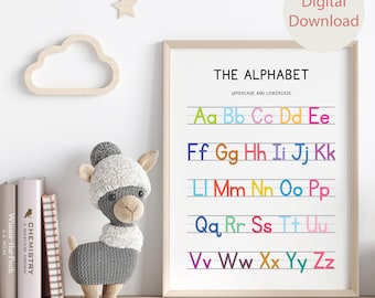 Rainbow Alphabet Poster, Homeschool Educational Poster, Montessori Classroom Decor, Handwriting Chart Print, Educational Wall Art Printable