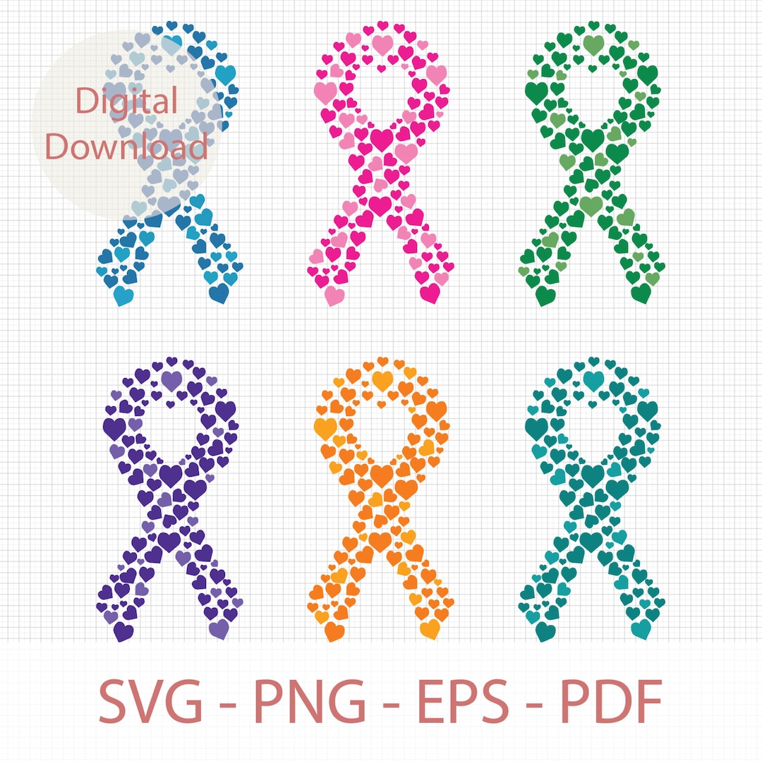 Cancer Awareness Ribbon Bundle, Breast Cancer Awareness Heart Svg, Pink ...