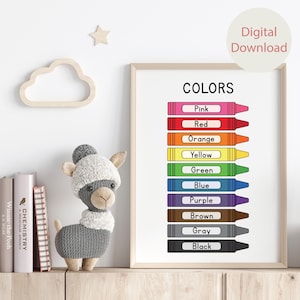 Educational Colors Poster, Colourful Homeschool Learning Prints, Montessori Classroom Decor, Kids Playroom, Homeschool Preschool Curriculum
