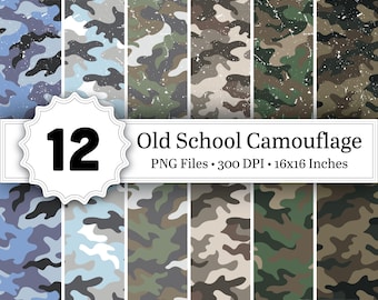 Woodland Camo Seamless Patterns, Distressed & Clean Old School Camo Backgrounds, Retro Military Camouflage Digital Papers, Duck Hunting Camo