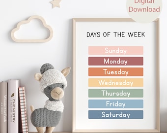 Days of the Week Poster, Homeschool Educational Poster, Montessori Classroom Decor, Playroom Educational Poster, Educational Wall Art Print