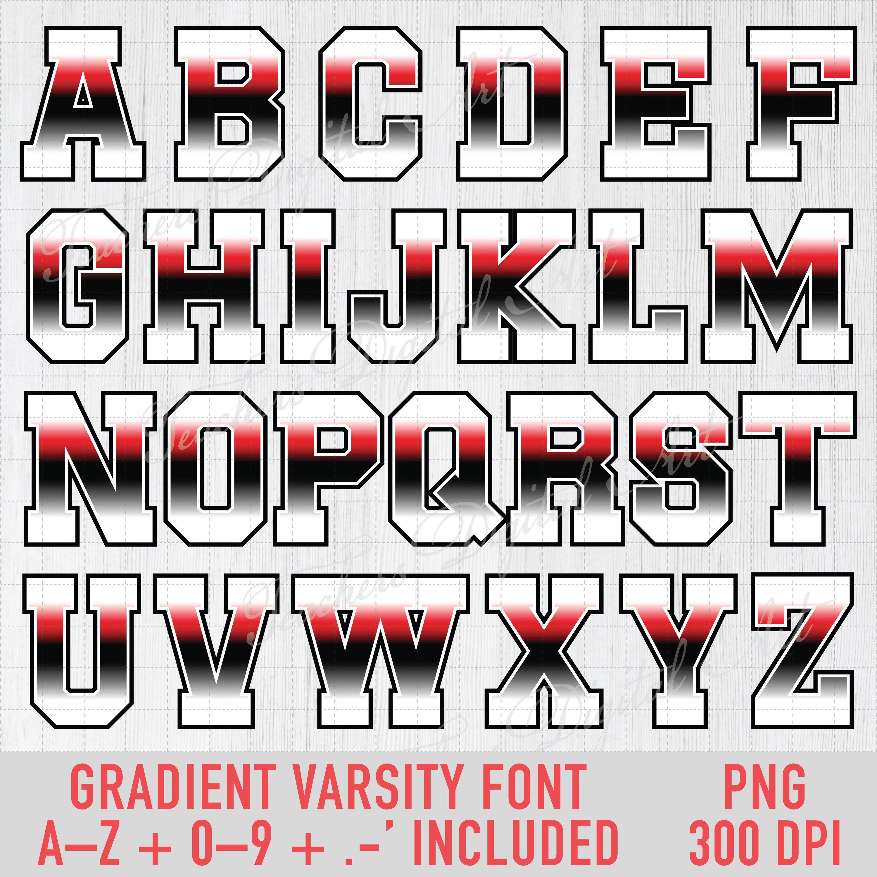 Gradient Varsity Alphabet PNG, Jersey Name and Numbers Font, Sports ...