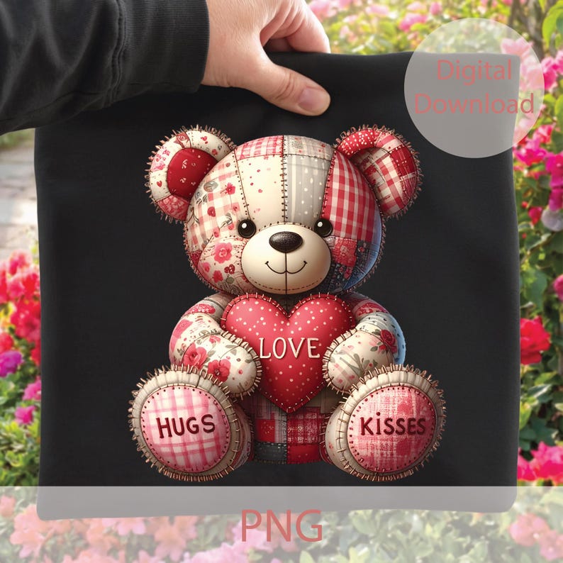 Valentine Patchwork Teddy Bear PNG – Love Hugs Kisses Clipart, Cute ...