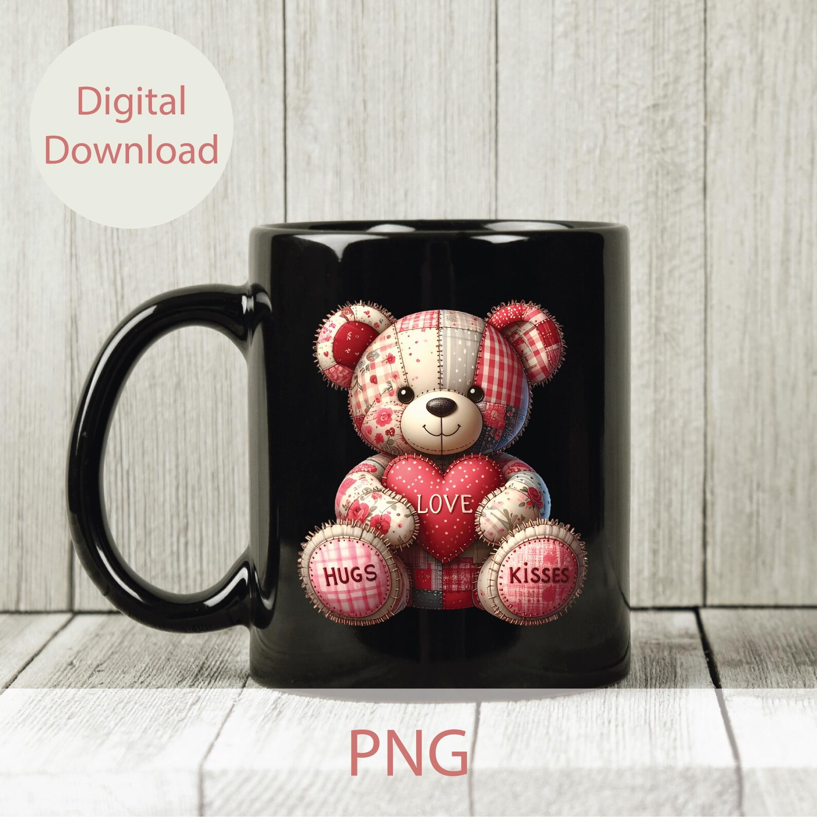 Valentine Patchwork Teddy Bear PNG – Love Hugs Kisses Clipart, Cute ...