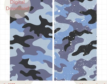 Pacchetto PNG di carta digitale mimetica blu, sfondi mimetici puliti e invecchiati, download digitale di motivi militari senza soluzione di continuità, mimetica blu retrò