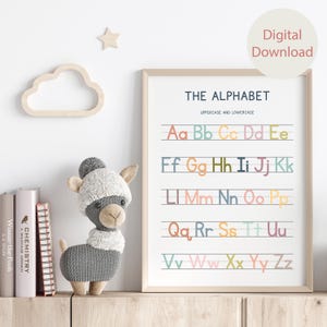 Boho Alphabet Poster, Homeschool Lernposter, Montessori Klassenzimmer Dekor, Handschrift Chart Print, Lernwandkunst zum ausdrucken