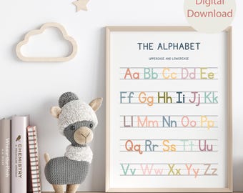 Boho Alphabet Poster, Homeschool Educational Poster, Montessori Classroom Decor, Handwriting Chart Print, Educational Wall Art Printable