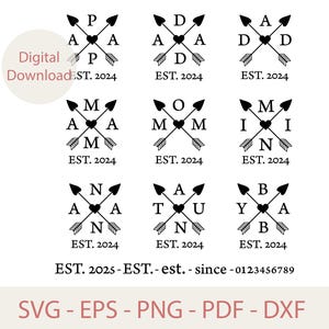 Papa Mama Est 2024 Bundle Svg, Mama Est Svg, Papa Est Svg Cut File, Papa Est Png, Dad Mom Svg Est 2024, Mama Mini Svg, Svg Files For Cricut
