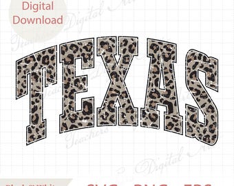 Texas Leopard beunruhigt SVG PNG EPS | Retro Bogen Varsity Texas Design | Western Tier Druck | Sublimation & Clipart | Sofort Download