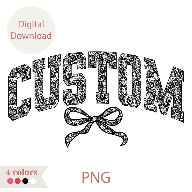 Bow Text Layout Custom Lace Varsity Text Bow Png, Lace Bow Text Png, Personalized ...