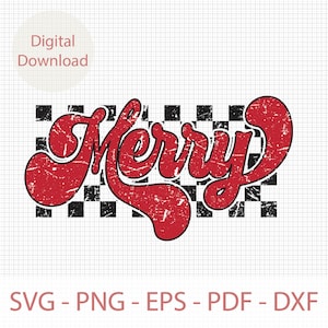 Retro Checkered Merry Svg, Checkered Merry Christmas Svg Png, Christmas Checkers Svg, Retro Christmas Svg Png, Svg Cut Files, Svg For Cricut