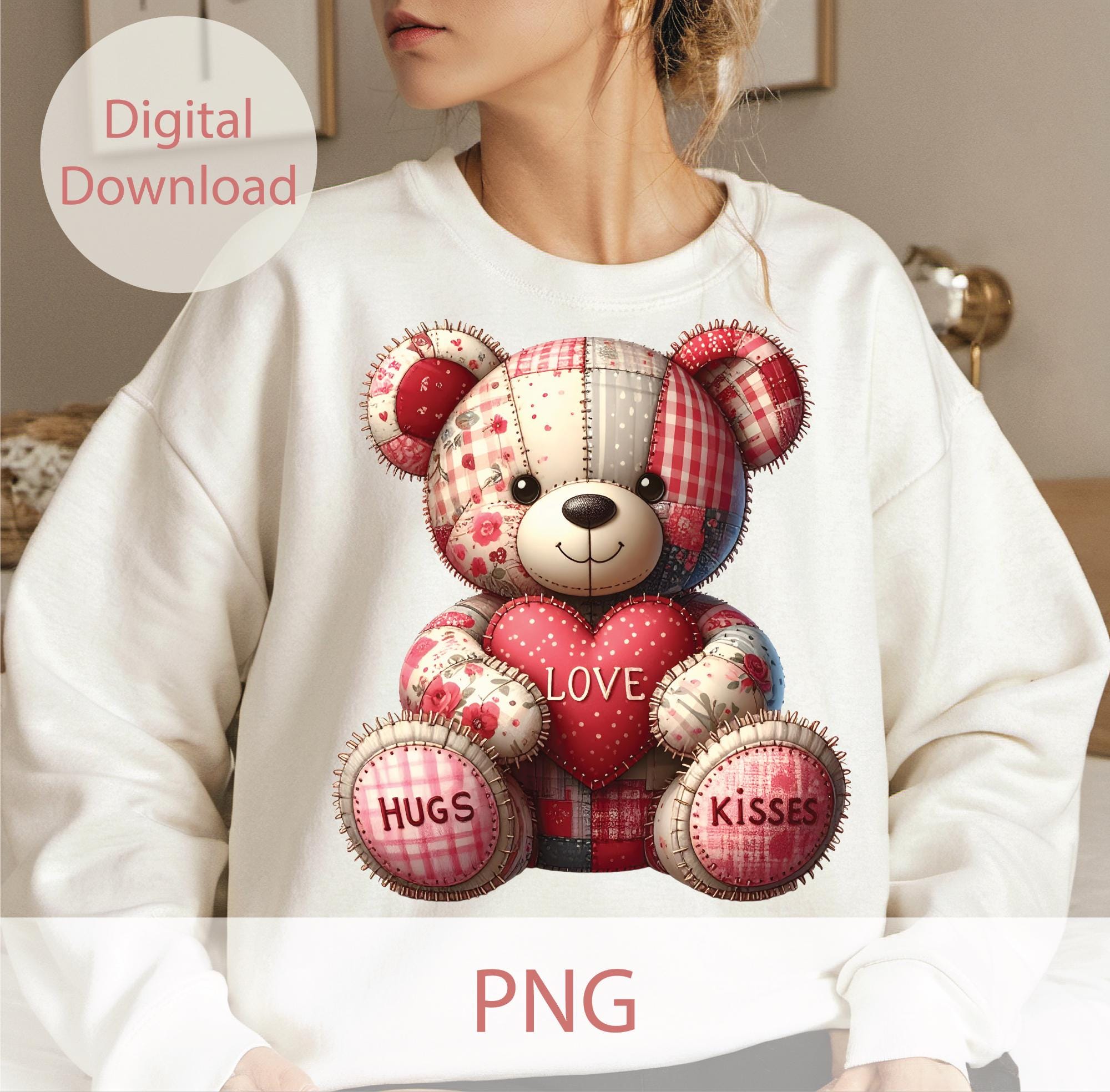 Valentine Patchwork Teddy Bear PNG – Love Hugs Kisses Clipart, Cute ...