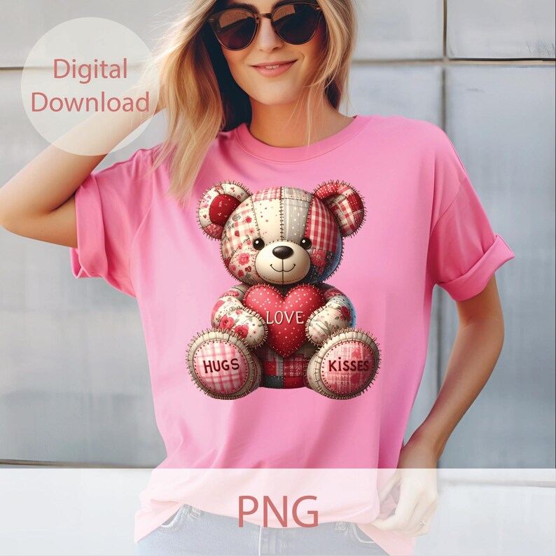 Valentine Patchwork Teddy Bear PNG – Love Hugs Kisses Clipart, Cute ...