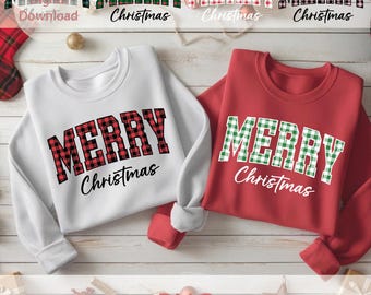 MERRY Christmas PNG Bundle, Plaid Christmas Sublimation Design, Retro Merry Christmas PNG, Tartan Checkered Xmas Shirt Design, Holiday Png