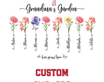 Custom Mamas Garden Png, Personalized Grandma's Garden Png, Mother's Day Birth Month Flower Png, Custom Kids Name Birth Month Flowers