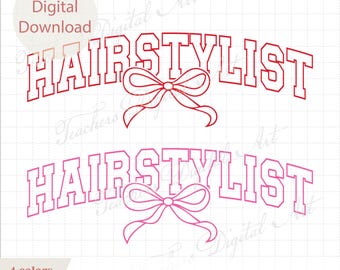 Hairstylist Bow SVG | Varsity Letter Hair Stylist Cut File | Salon Shirt Design PNG Eps Dxf Pdf | Cosmetology Student Digital Download