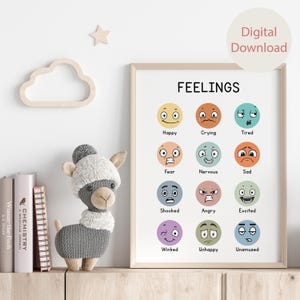 Póster de sentimientos, cuadro de emociones para niños pequeños, decoración de educación en el hogar Montessori, impresión de emociones, arte de pared para niños, póster educativo, rincón relajante