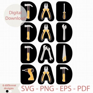Letras SVG para el Día del Padre con herramientas para papá, Herramientas para papá PNG/EPS/PDF, Regalo DIY para papá, Taladro percutor con sierra, Sublimación para papá en formato PNG, Vida de papá en formato SVG