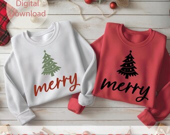 MERRY Christmas Tree SVG | Cozy Winter Craft Design | Festive Merry Clipart | Holiday Shirt, Mug & Decoration Cut File for Cricut Silhouette