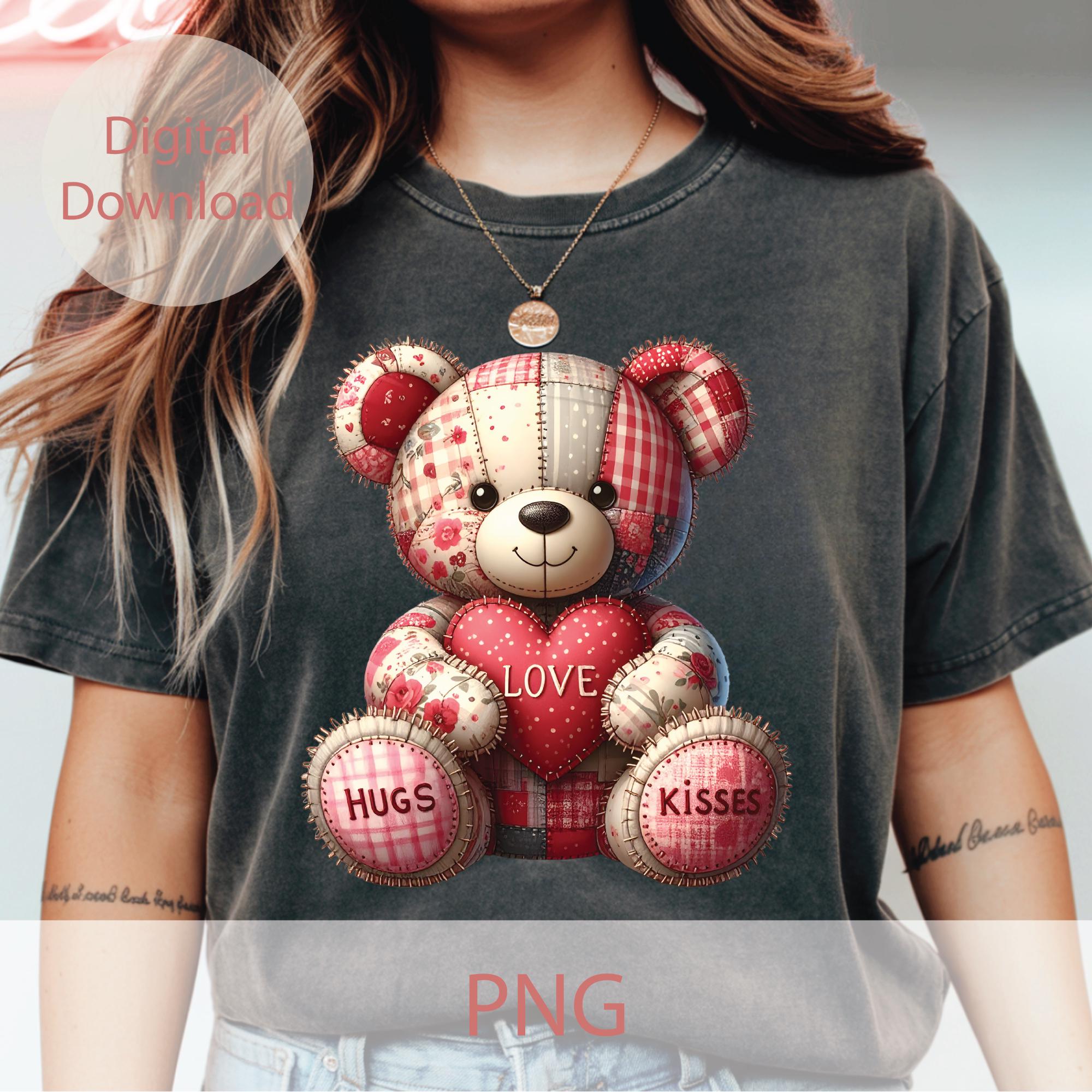 Valentine Patchwork Teddy Bear PNG – Love Hugs Kisses Clipart, Cute ...