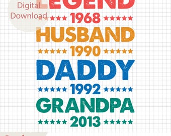 Leyenda Esposo Papá Abuelo SVG, Diseño de camiseta retro editable para el Día del Padre, Descarga digital, Cumpleaños Esposo Papá SVG PNG, Vida de papá SVG