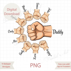 Father and Children PNG, Custom Fist Bump Dad PNG with Kids Names, Fist Bump Dad & Family Digital Design, Papa Grandpa Uncle Shirt Design
