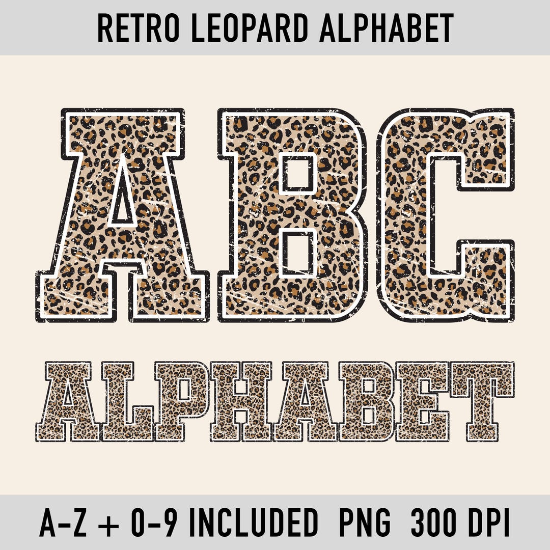 Retro Leopard Alphabet PNG Bundle, Varsity Letter Clipart Set, A-Z ...