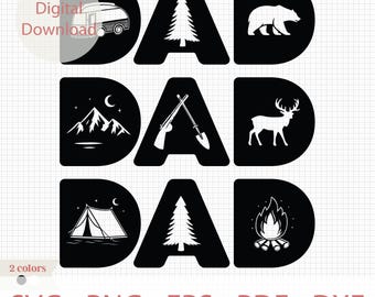 Camping Dad SVG Bundle, Father&#39;s Day Outdoor Adventure Cut Files, Camping Tent Bear Fire Mountain Designs, Dad Sublimation Png, Dad Life Svg