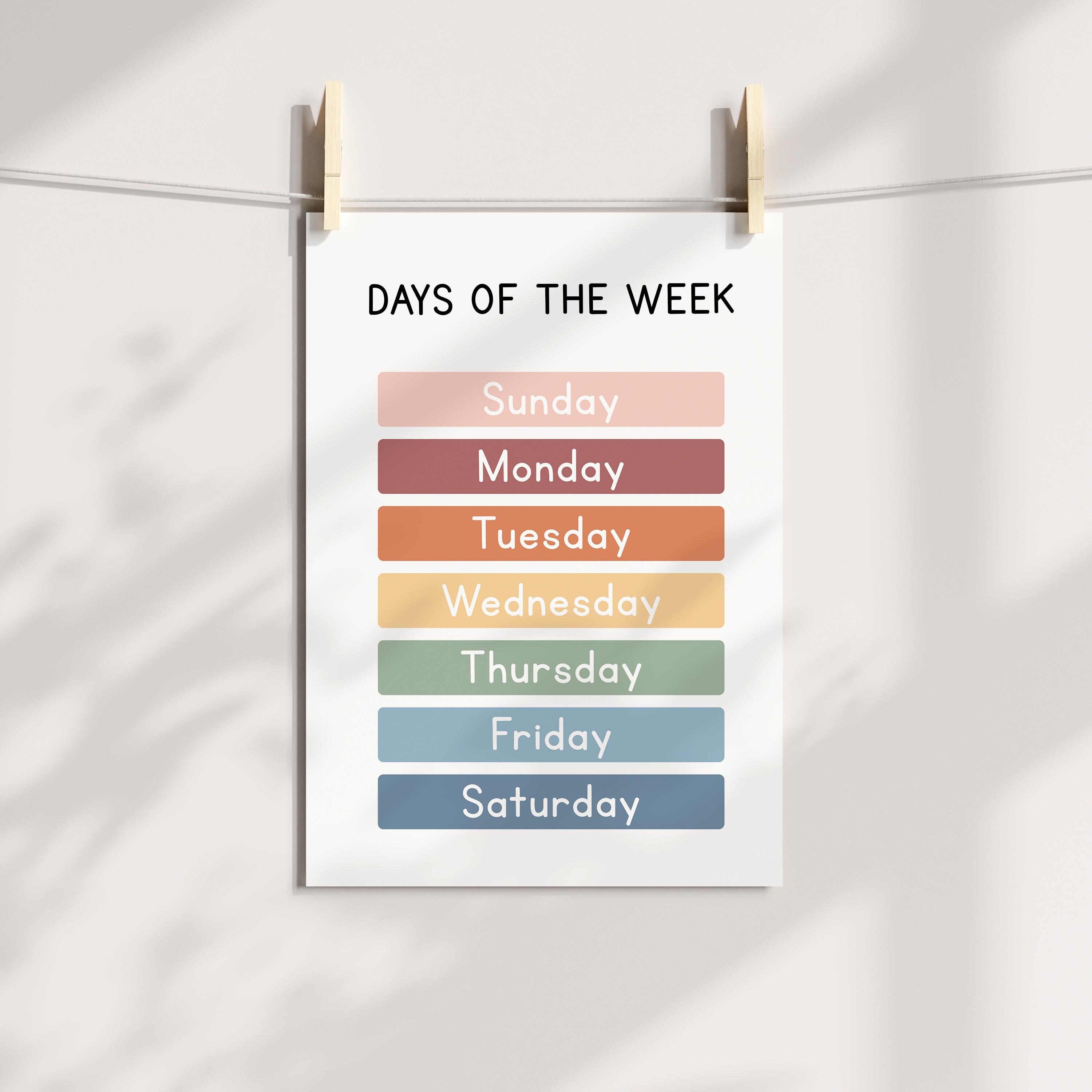 Days of the Week Poster, Homeschool Educational Poster, Montessori ...