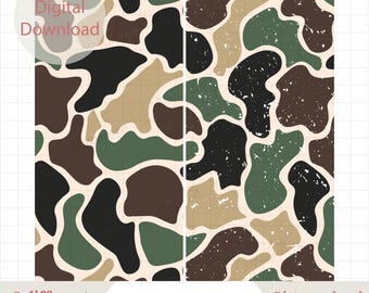Marsh Old School Camo Seamless Pattern PNG, Distressed & Clean Camo Patterns, Retro Old School Camouflage PNG, Duck Hunting Camo Design