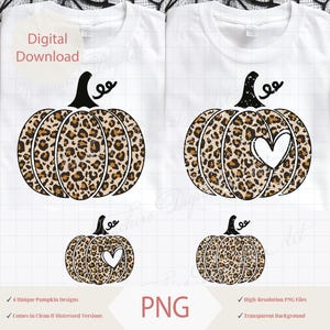 Leopard Kürbis PNG Bundle, Herbst Halloween Kürbis Sublimationsdesigns, Leopardenmuster Kürbis Clipart, digitaler Download T-Shirt Designs