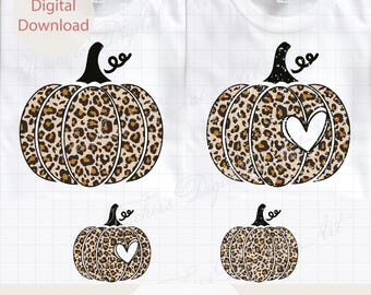 Leopard Kürbis PNG Bundle, Herbst Halloween Kürbis Sublimationsdesigns, Leopardenmuster Kürbis Clipart, digitaler Download T-Shirt Designs