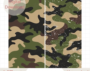 Military Camo Seamless Pattern PNG, Distressed & Clean Military Camouflage Pattern, Retro Army Camo Digital Paper PNG, Hunting Camo Design