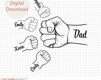 Father and Children SVG Design, Custom Fist Bump Dad SVG with Kids Names, Dad and Kids Names Clipart, Father’s Day Sublimation Design