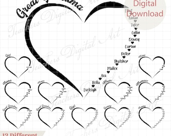 Personalisierte Oma Mama Herz SVG, Gigi Mama Kinder Name Herz SVG, Mama Leben SVG, tolles Oma Geschenk, Muttertagsgeschenk, digitaler Download