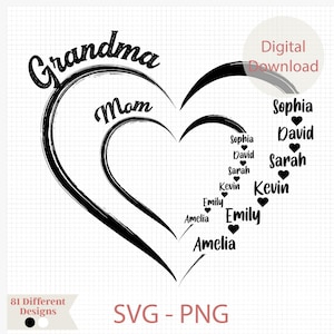 Herz Kind Name Oma Mama, kundenspezifische Herz svg Png, Muttertag Png, Oma Mama Kinder Name Mama Herz svg, Herz Mama Png, Mutter Leben svg Png