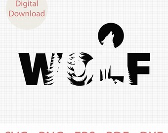 Howling Wolf Silhouette SVG: Forest Animals Clipart (Digital Download)